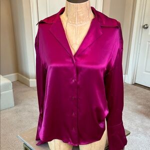 Banana Republic Silk (100%) Magenta Button Down Long Sleeve Top - XS 🩷